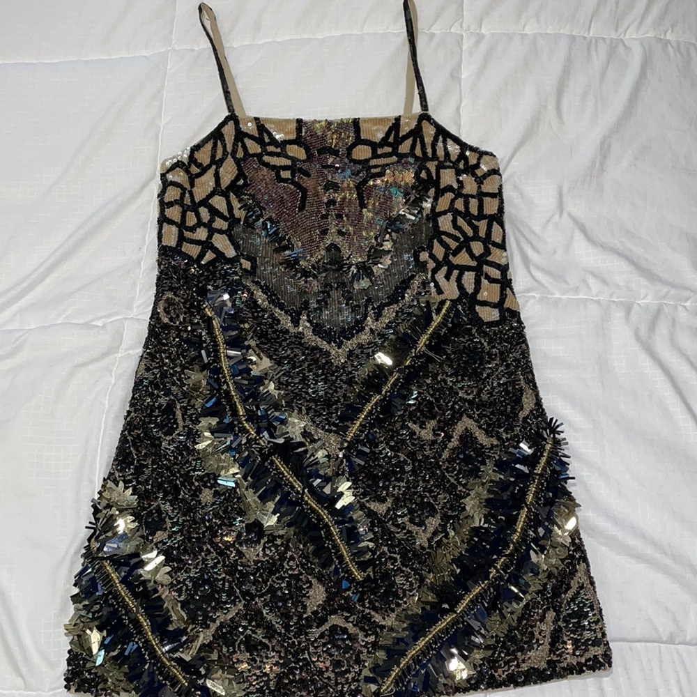 ALL SAINTS hand embellished beaded sequin mini dress